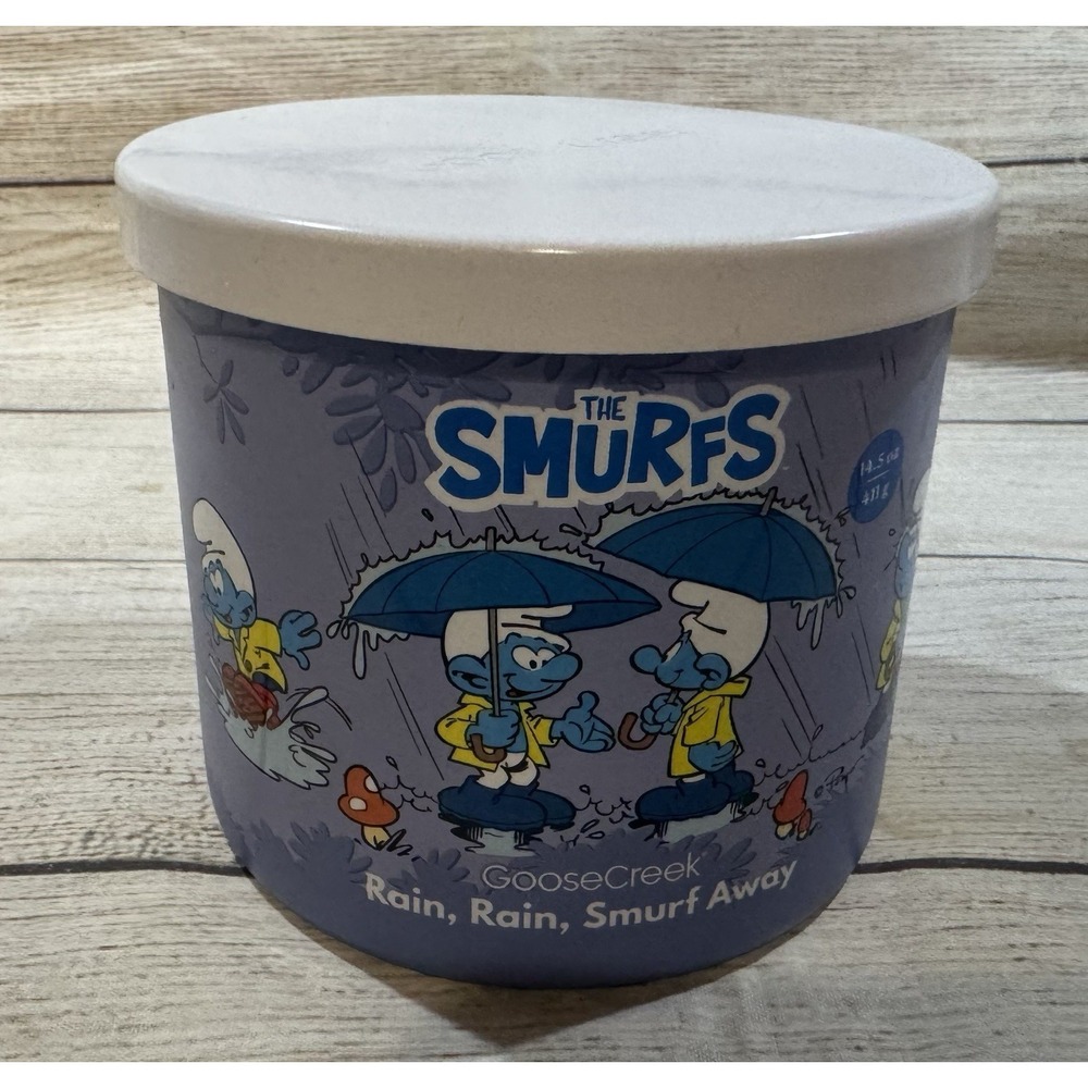 NEW Goose Creek The Smurfs Rain Rain Smurf Away Blue 3 Wick Candle 14.5 oz